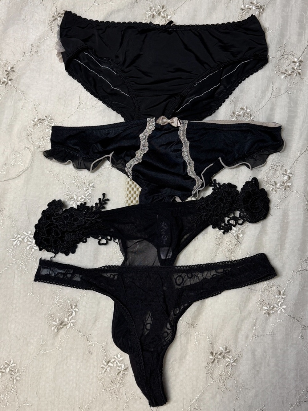 Y2K Whimsygoth Black Lace Panty Bundle 4 Pair Size Small Sexy Gothic Lingerie